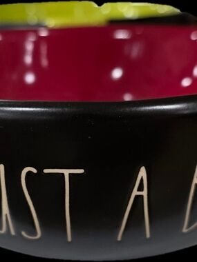 Rae Dunn Black Ceramic Decorative Bowl with Deep Red Interior